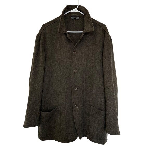 Vestimenta Mens L? 100% Wool Unstructured Button Up Sweater Jacket Brown READ - Picture 1 of 14